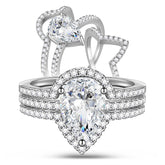 2 Carat Moissanite Engagement Ring Set | 18K White Gold over Silver Wedding Bridal Rings for Women | Size 6-9
